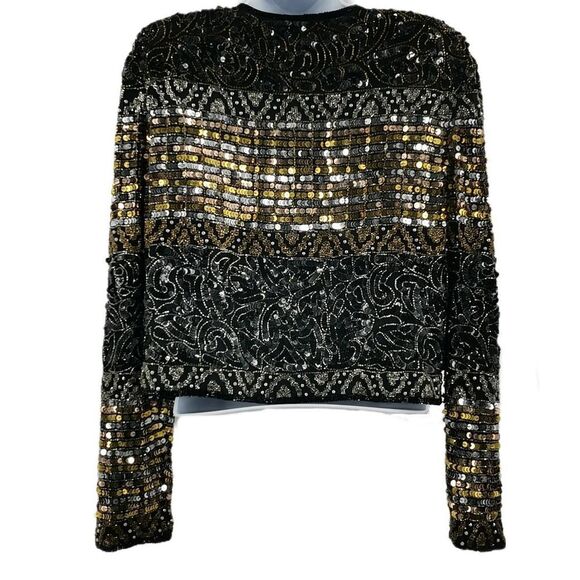 Vintage Gold, Black & Silver Beaded Jacket | Cropped Sequin Trophy Jacket - Picture 2 of 3